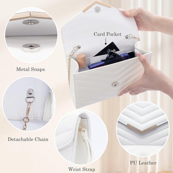 Black Patent Crocodile Evening Clutch Purse for Women with Rhinestone Bow Chain - Picture 3 of 7